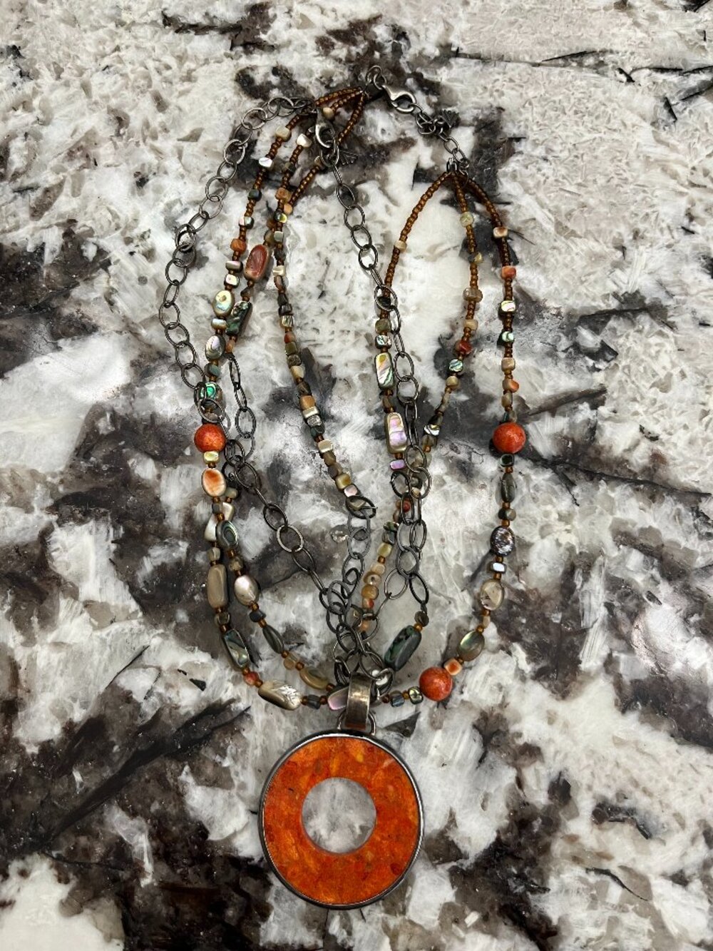 SILPADA Sponge Coral Disc Necklace & Silpada Fiesta Coral Shell Necklace in SS